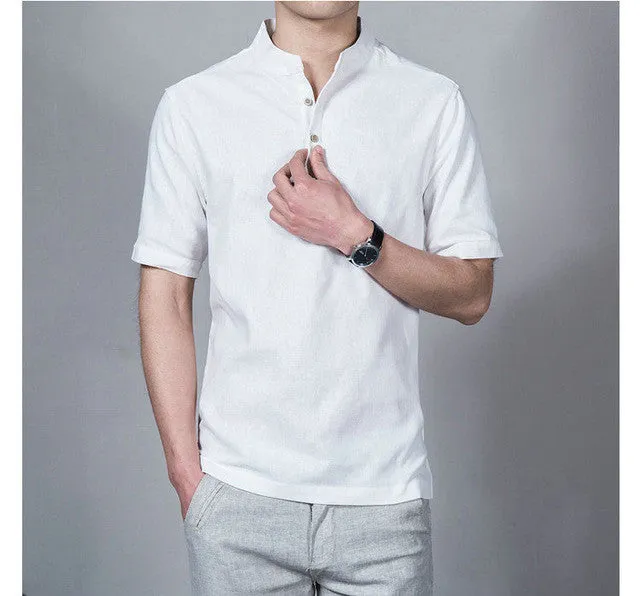 2017 Hot Fashion Linen Shirts Men Summer Men Shirt Short Sleeve.
