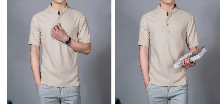 2017 Hot Fashion Linen Shirts Men Summer Men Shirt Short Sleeve.