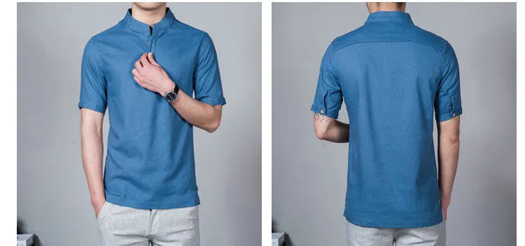 2017 Hot Fashion Linen Shirts Men Summer Men Shirt Short Sleeve.