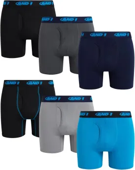 AND1 Mens Boxer Briefs - 6 Pack Stretch Performance Mens Underwear Boxers with Functional Fly Pouch (Sizes: S-3XL)