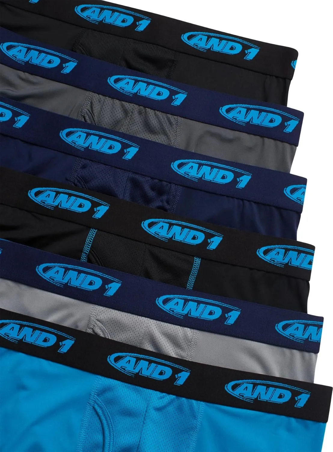 AND1 Mens Boxer Briefs - 6 Pack Stretch Performance Mens Underwear Boxers with Functional Fly Pouch (Sizes: S-3XL)
