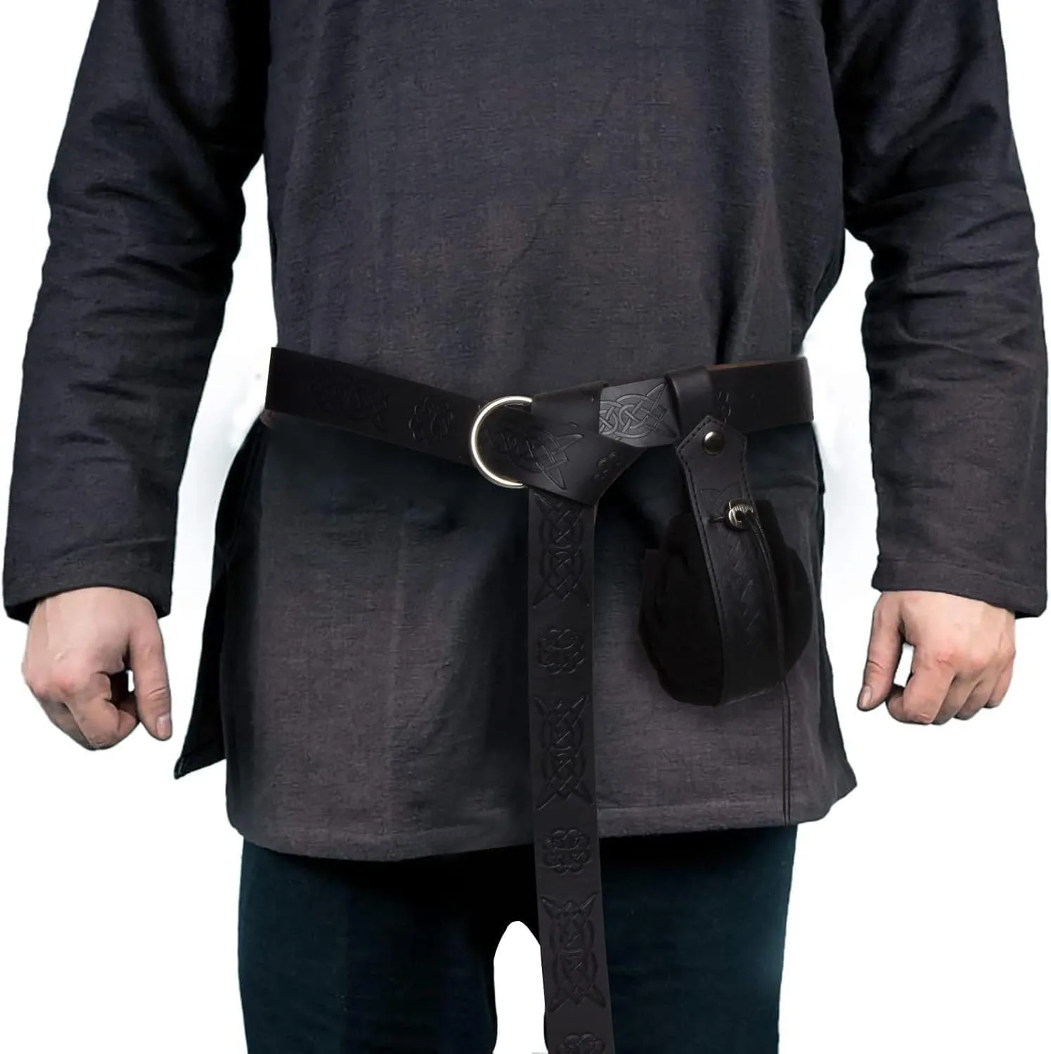 Belt Pouch Waist Bag Fanny Pack Medieval Vintage Leather Pouch Cellphone Holder Holster Carry Belt Purse Pocket Casual Hiking Festival Renaissance Faire Costume Props Travel Wallet (1-Small Black)
