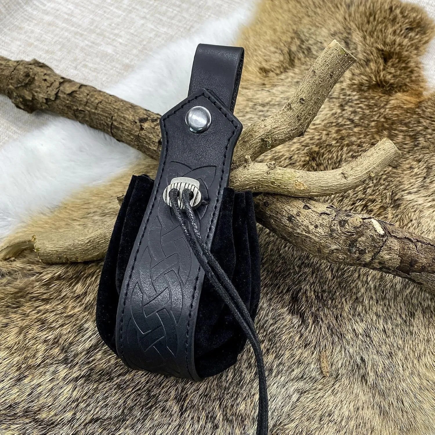 Belt Pouch Waist Bag Fanny Pack Medieval Vintage Leather Pouch Cellphone Holder Holster Carry Belt Purse Pocket Casual Hiking Festival Renaissance Faire Costume Props Travel Wallet (1-Small Black)