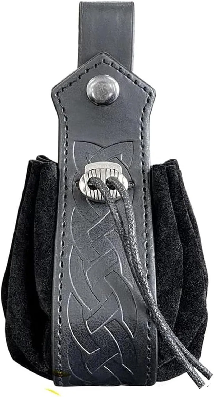 Belt Pouch Waist Bag Fanny Pack Medieval Vintage Leather Pouch Cellphone Holder Holster Carry Belt Purse Pocket Casual Hiking Festival Renaissance Faire Costume Props Travel Wallet (1-Small Black)