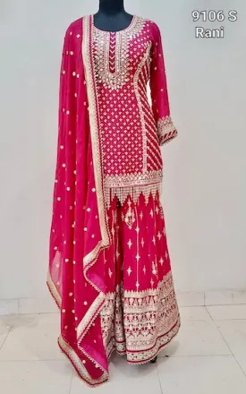 BERRY RED PRE STITCHED SHARARA SET