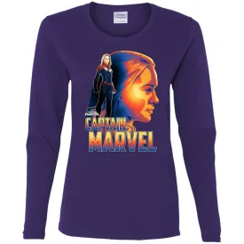 Captain Marvel Bold Sunset Portrait Women Long Sleeve Shirt
