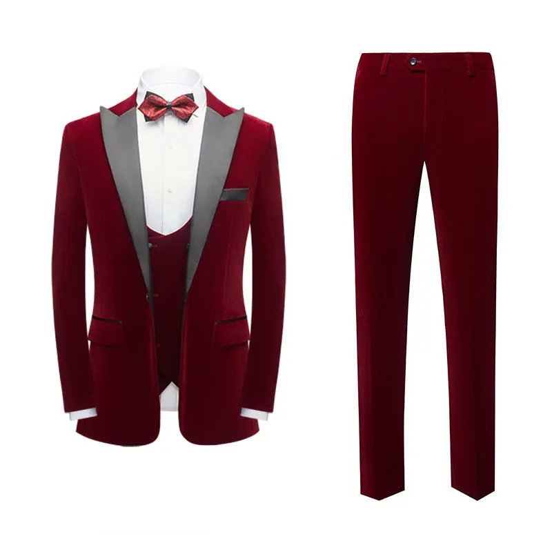Corduroy Chic Skinny Zipper Fly 3 Piece Suit