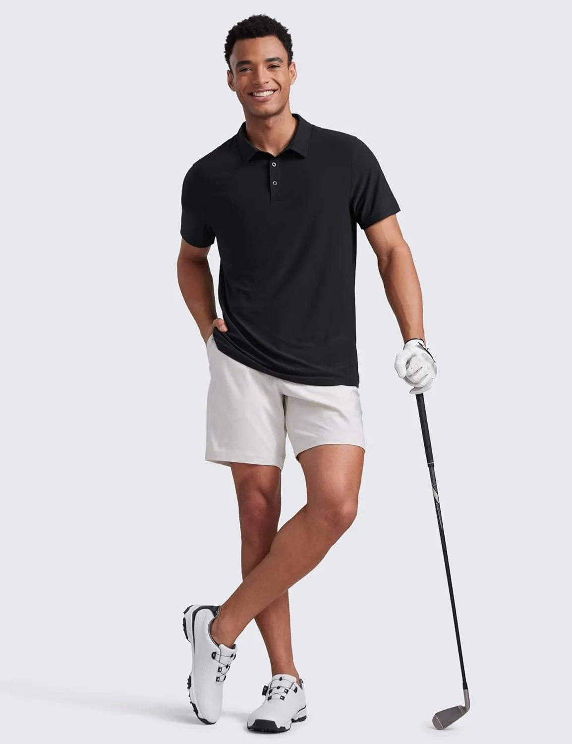 CRZ YOGA Cloudweight Mens Short Sleeve Polo Shirts Lightweight Moisture Wicking Athletic Casual Button Golf T-Shirts