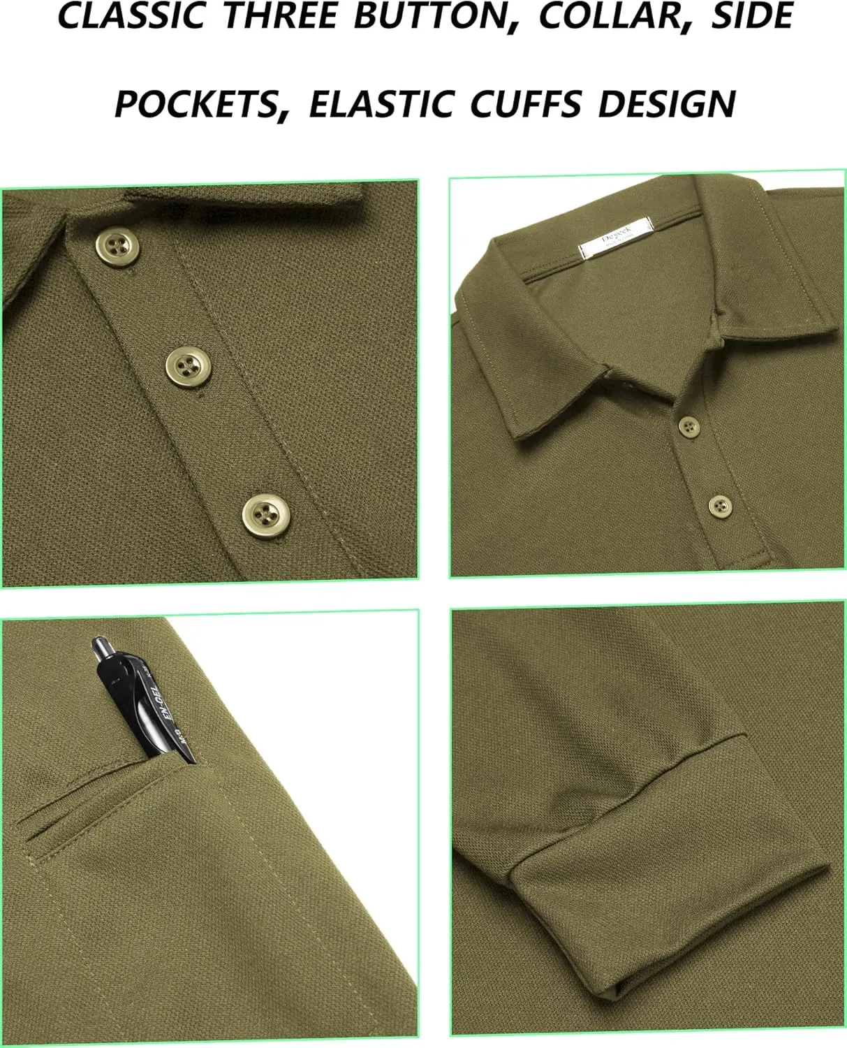 Deyeek Men's Polo Shirts Long Sleeve Golf Polo Shirts for Men Quick Dry UPF 50  Sun Protection Polos Casual Collared Shirts