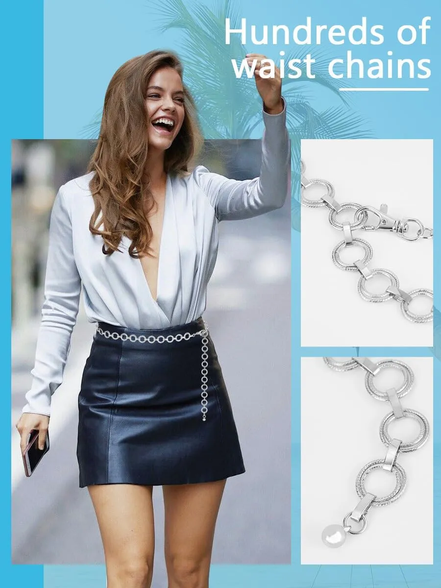FIORETTO Chain Belt for Women Metal Waist Chain Fashion Multilayer Chain Belts for Dress
