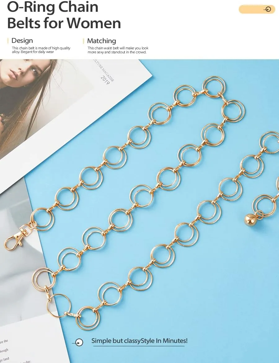 FIORETTO Chain Belt for Women Metal Waist Chain Fashion Multilayer Chain Belts for Dress