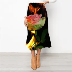 Flame Skirts Women Art Rock Frauen Flower High waist skirts Womens Clothing