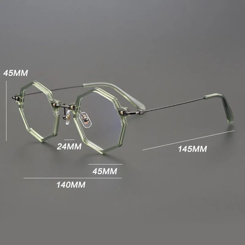 Gatenac Unisex Full Rim Polygonal Round Titanium Acetate Frame Eyeglasses Gxyj810