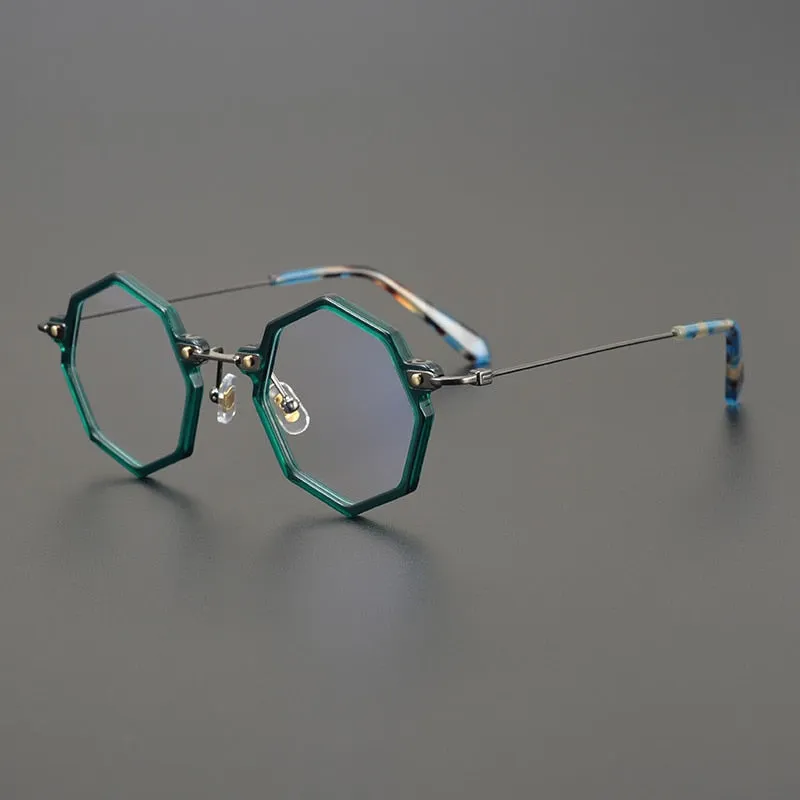 Gatenac Unisex Full Rim Polygonal Round Titanium Acetate Frame Eyeglasses Gxyj810