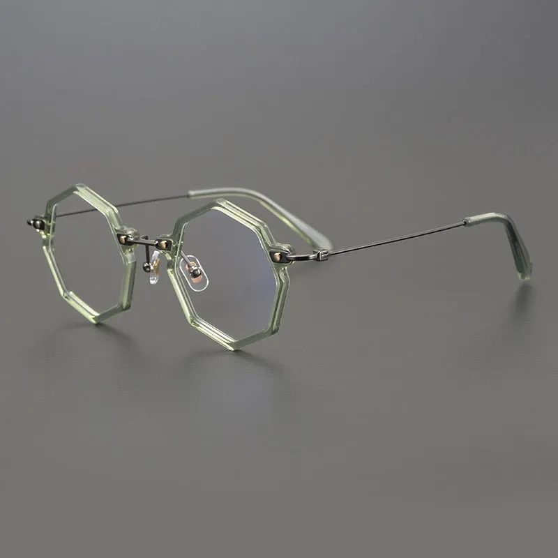 Gatenac Unisex Full Rim Polygonal Round Titanium Acetate Frame Eyeglasses Gxyj810