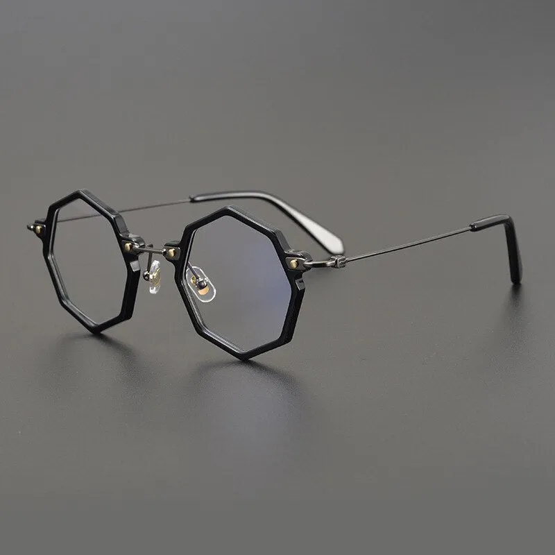 Gatenac Unisex Full Rim Polygonal Round Titanium Acetate Frame Eyeglasses Gxyj810