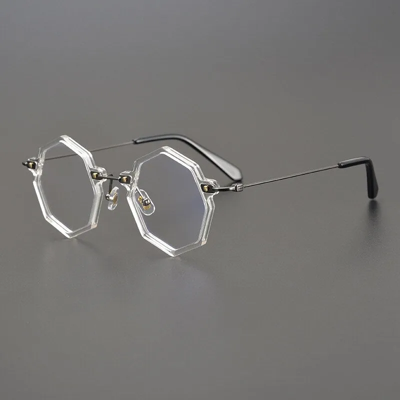 Gatenac Unisex Full Rim Polygonal Round Titanium Acetate Frame Eyeglasses Gxyj810