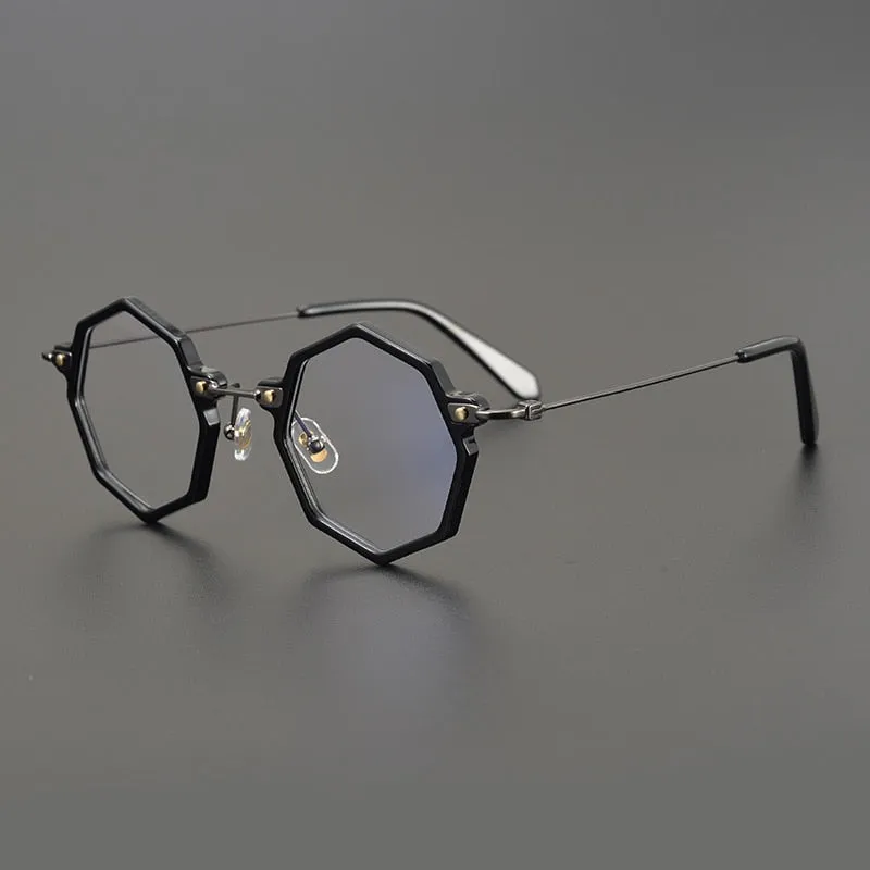 Gatenac Unisex Full Rim Polygonal Round Titanium Acetate Frame Eyeglasses Gxyj810