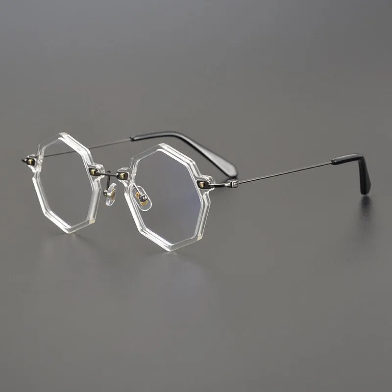 Gatenac Unisex Full Rim Polygonal Round Titanium Acetate Frame Eyeglasses Gxyj810