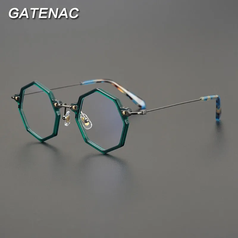 Gatenac Unisex Full Rim Polygonal Round Titanium Acetate Frame Eyeglasses Gxyj810