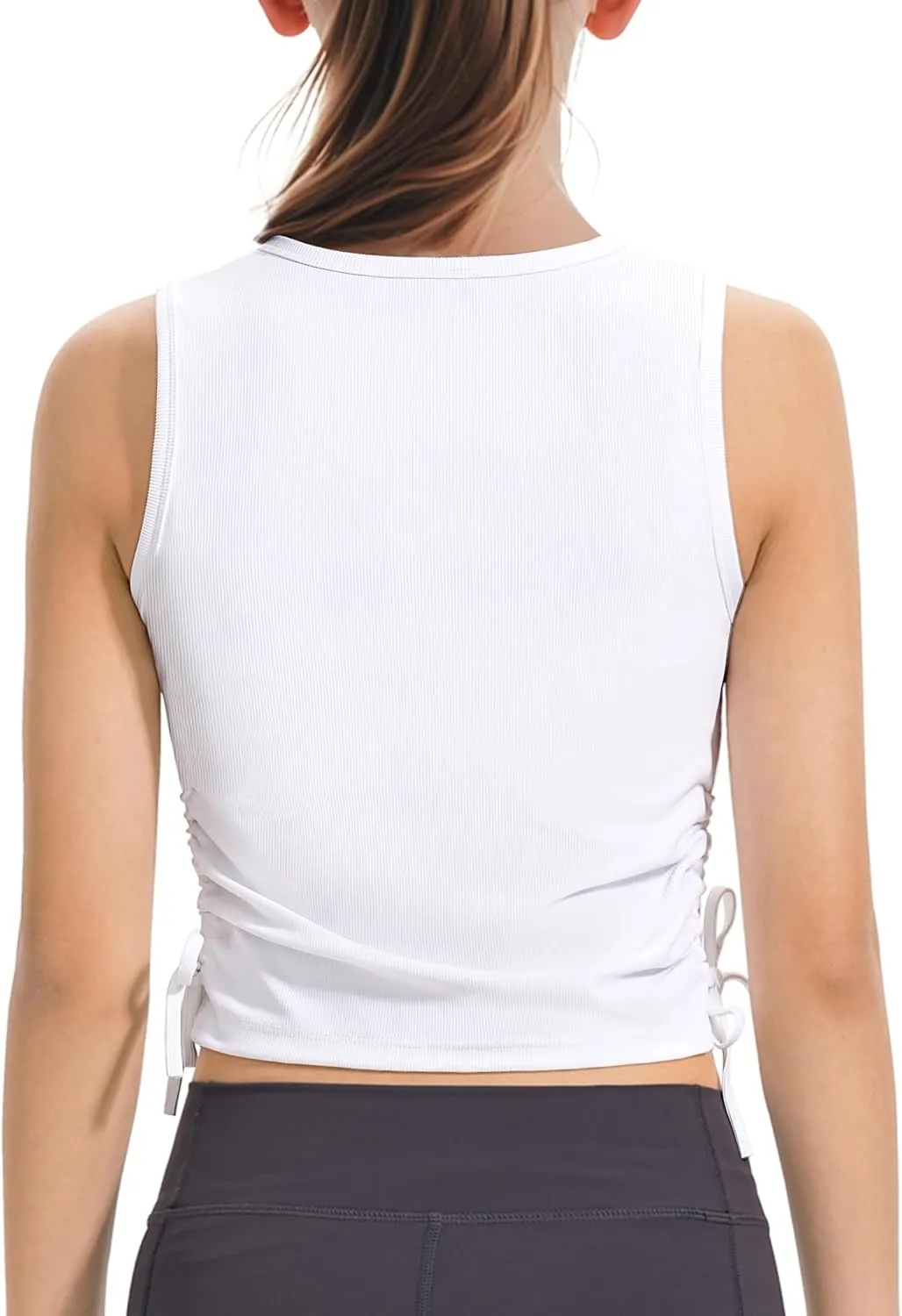 HASMES Girls Tank Tops Ribbed Knit Sleeveless Crop Tops for Kids Round Neck Dance Tops 5-14Y