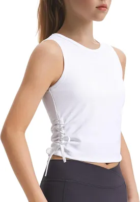 HASMES Girls Tank Tops Ribbed Knit Sleeveless Crop Tops for Kids Round Neck Dance Tops 5-14Y