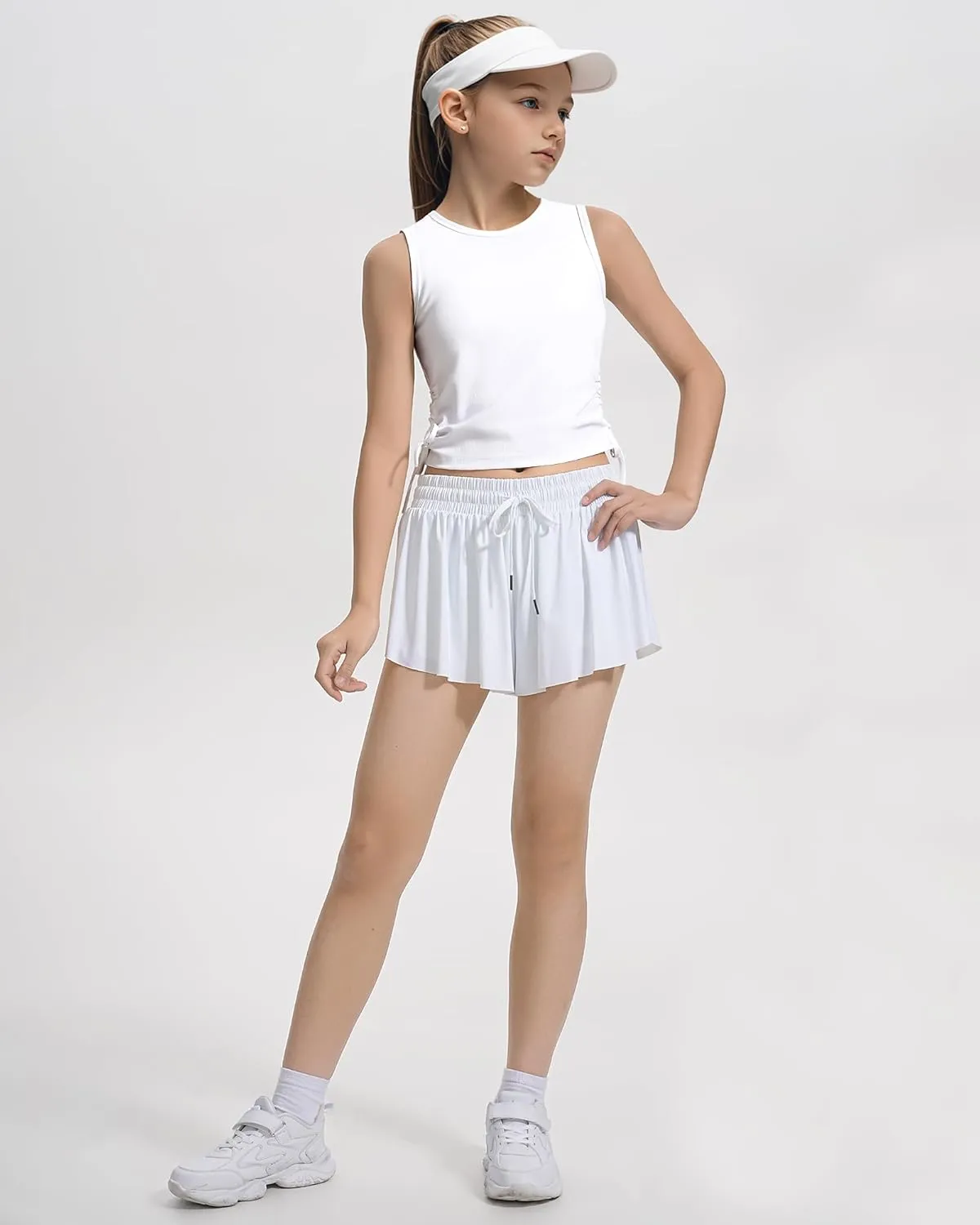 HASMES Girls Tank Tops Ribbed Knit Sleeveless Crop Tops for Kids Round Neck Dance Tops 5-14Y