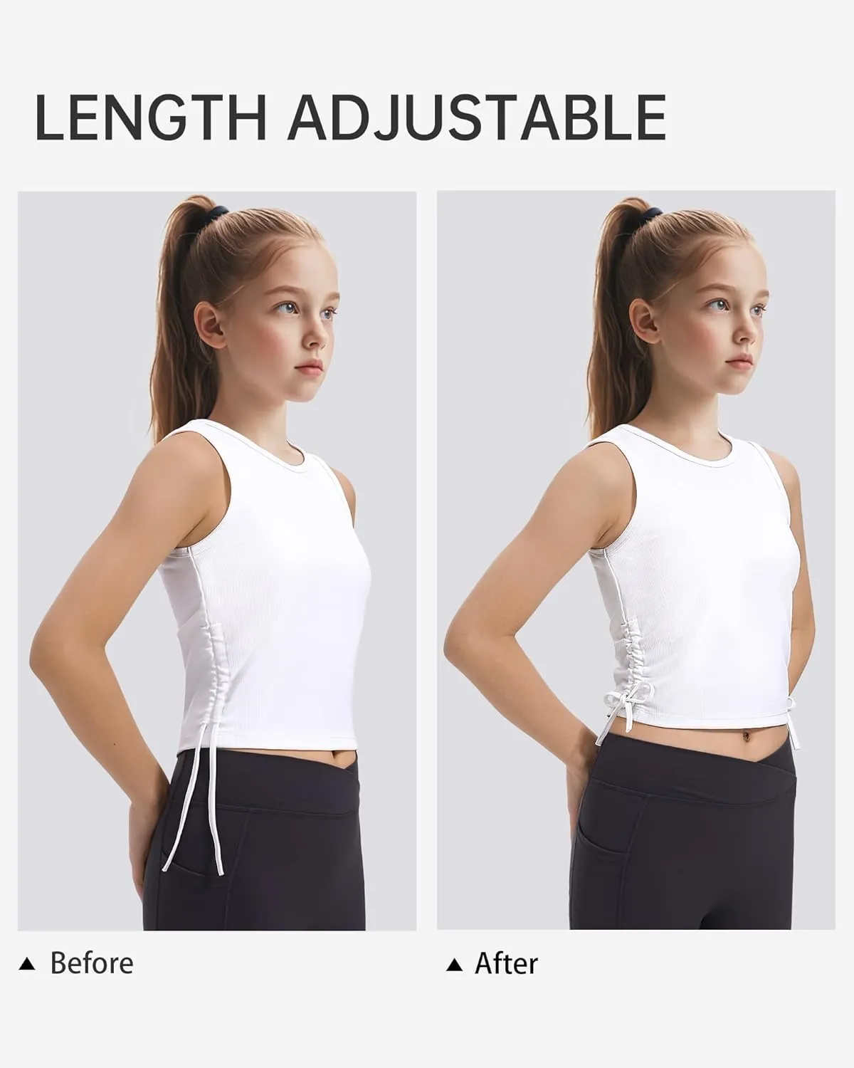 HASMES Girls Tank Tops Ribbed Knit Sleeveless Crop Tops for Kids Round Neck Dance Tops 5-14Y