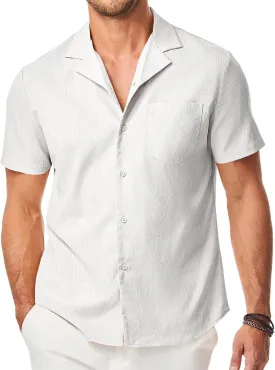 JMIERR Men's Casual Button Down Shirts Short Sleeve Textured Summer Beach Shirt Cuban Vacation Shirts with Pocket