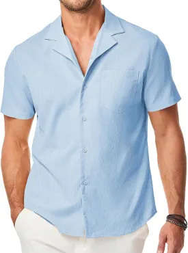 JMIERR Men's Casual Button Down Shirts Short Sleeve Textured Summer Beach Shirt Cuban Vacation Shirts with Pocket