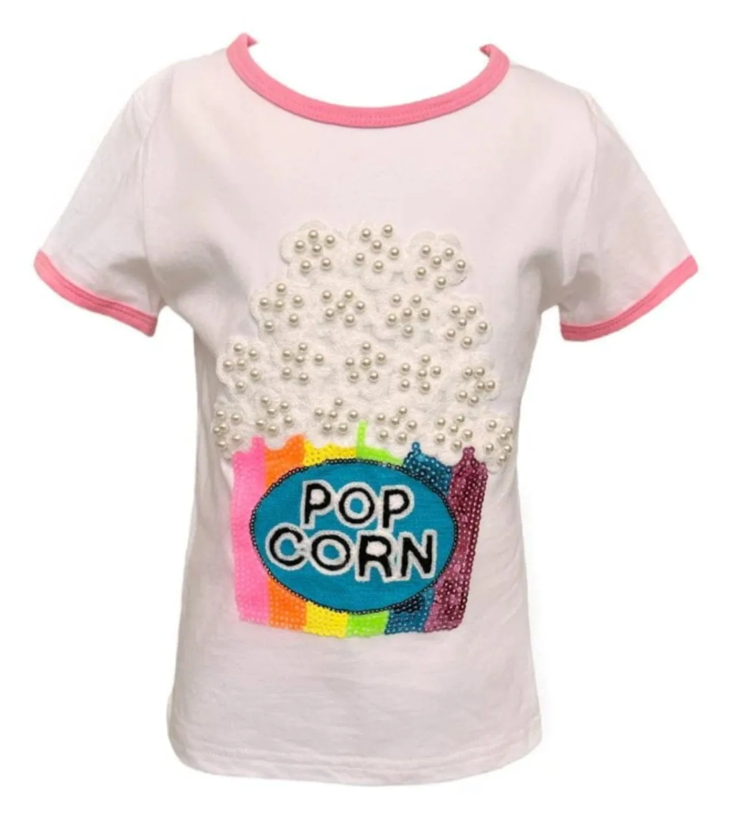 Lola and The Boys Girls PEARLS AND POPCORN RINGER T-SHIRT