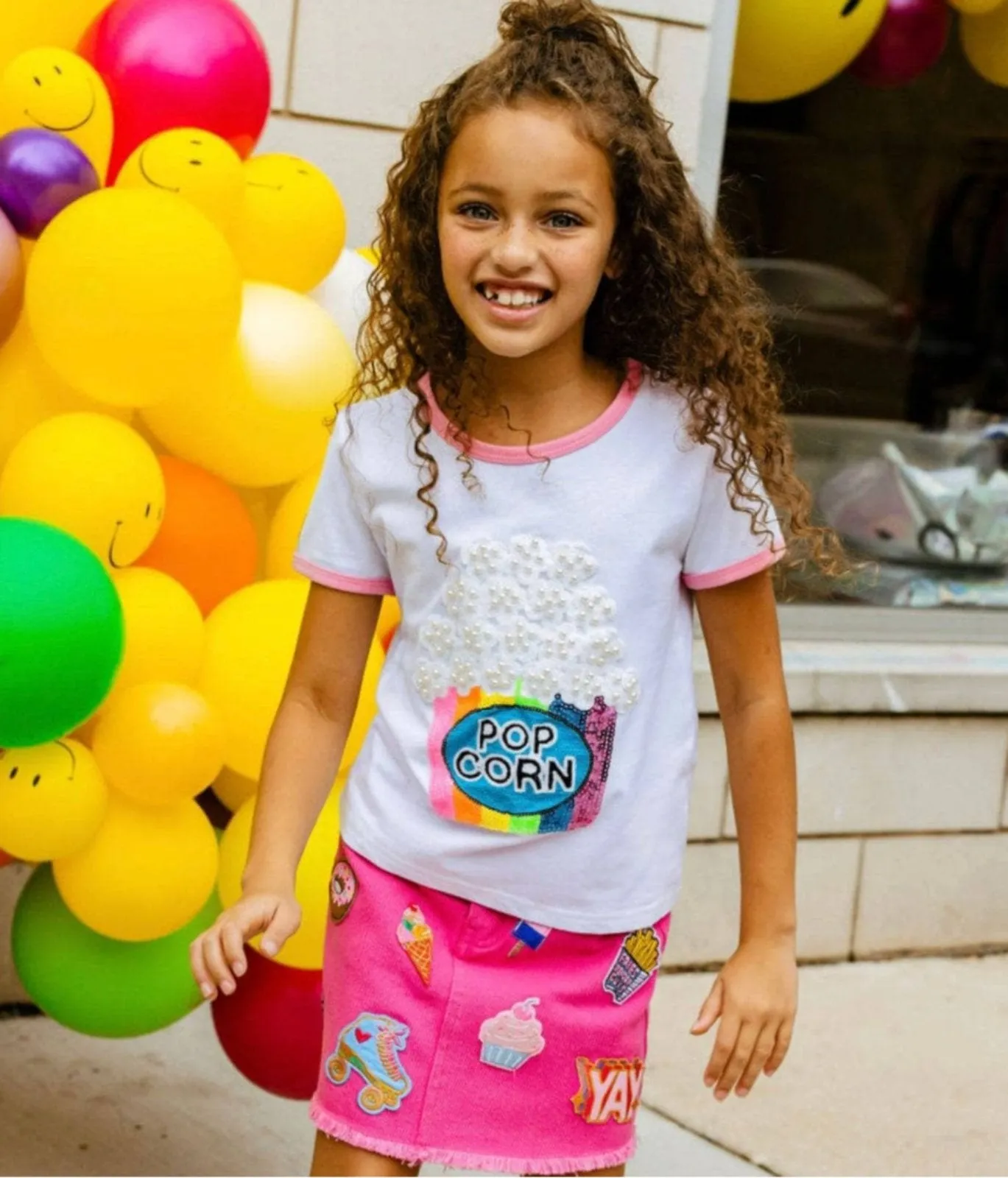 Lola and The Boys Girls PEARLS AND POPCORN RINGER T-SHIRT