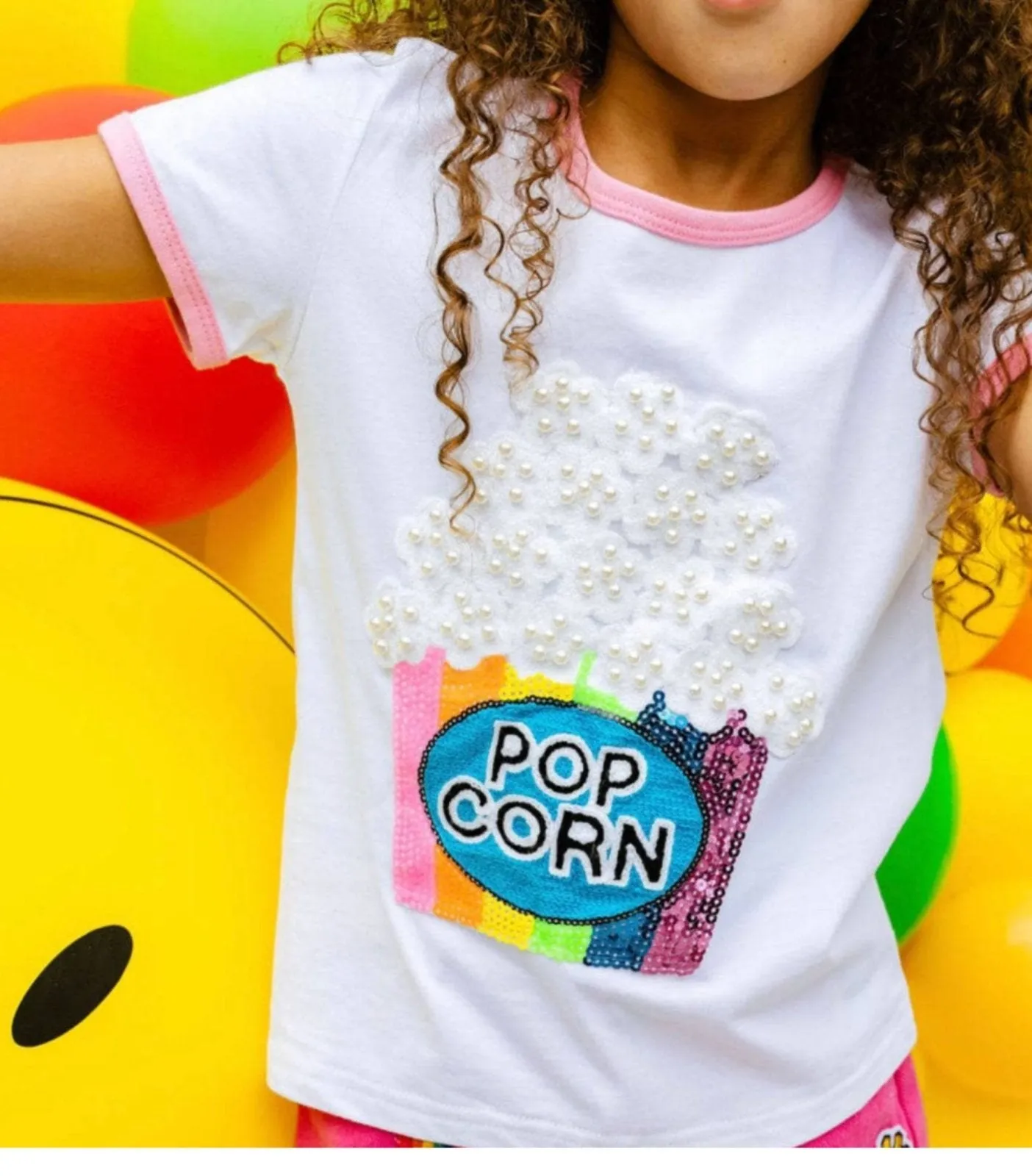Lola and The Boys Girls PEARLS AND POPCORN RINGER T-SHIRT