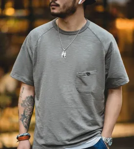 Maden 2022 New Summer Japanese Vintage Pocket T-shirt Round Neck Short Sleeve Streetwear Casual Solid Color Tee