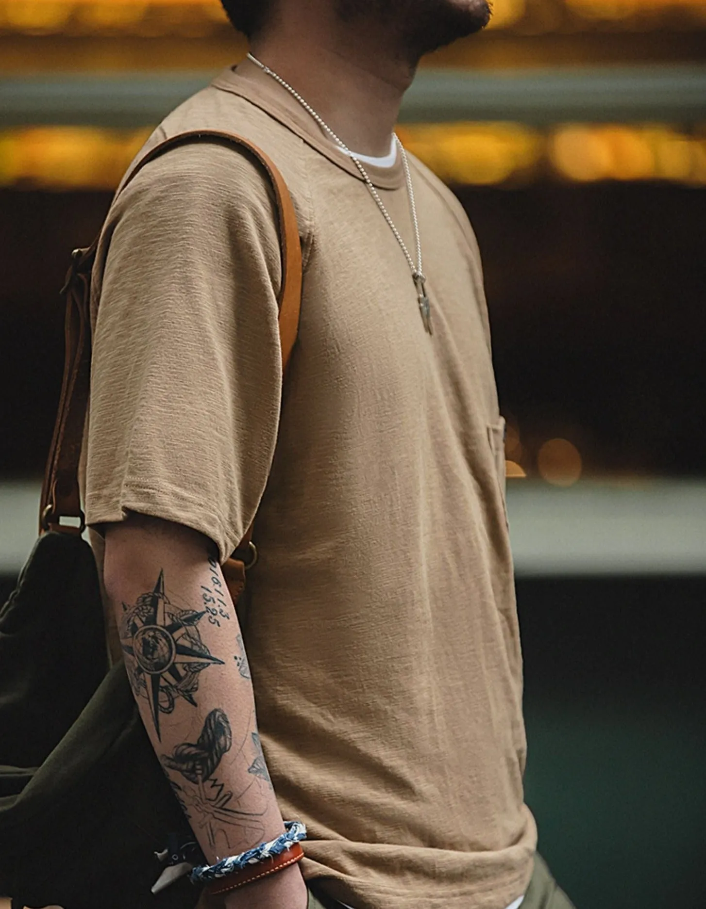 Maden 2022 New Summer Japanese Vintage Pocket T-shirt Round Neck Short Sleeve Streetwear Casual Solid Color Tee