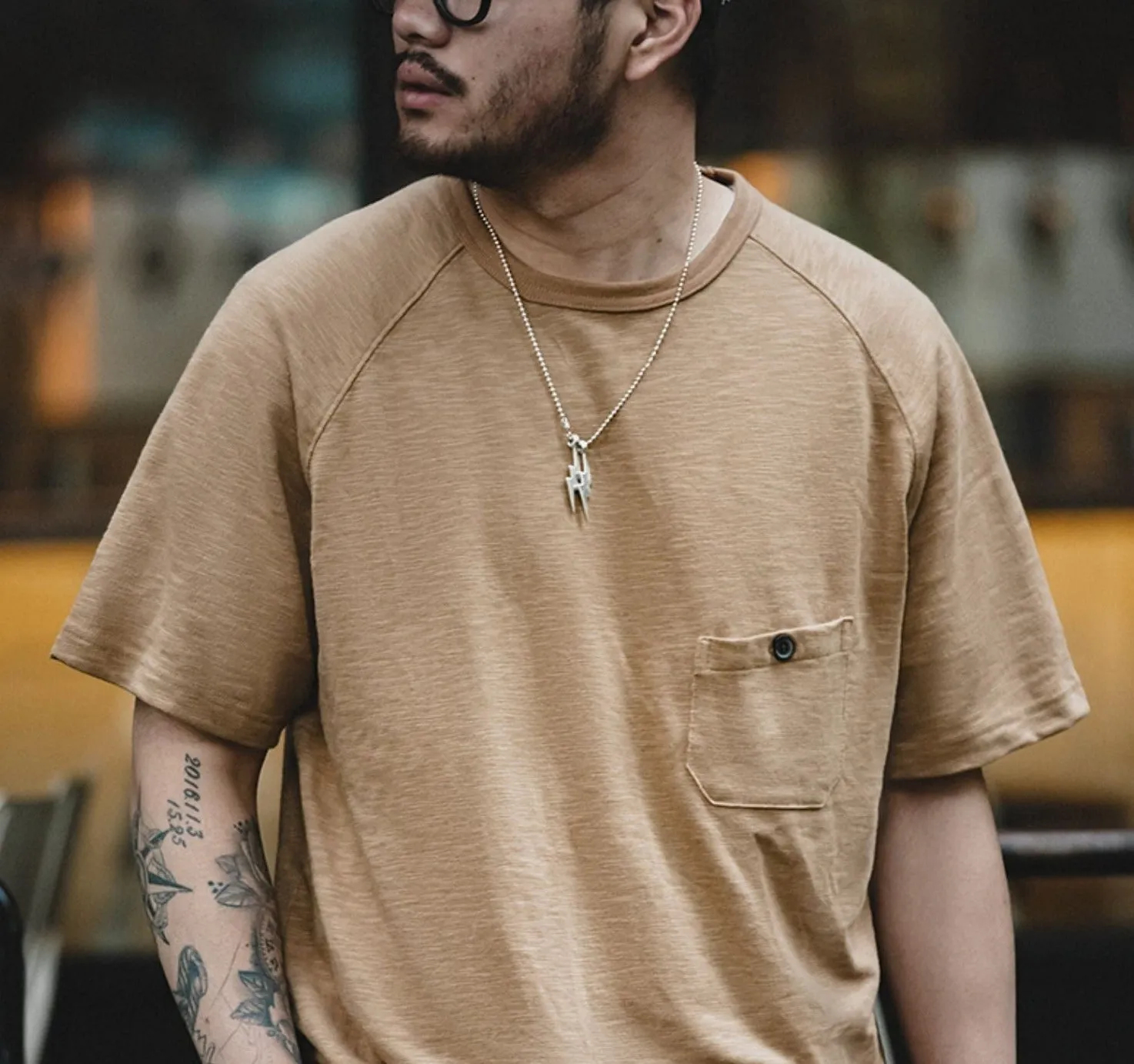 Maden 2022 New Summer Japanese Vintage Pocket T-shirt Round Neck Short Sleeve Streetwear Casual Solid Color Tee