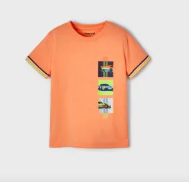 Mayoral Boys Neon Orange Short Sleeve Graphic Car T-Shirt