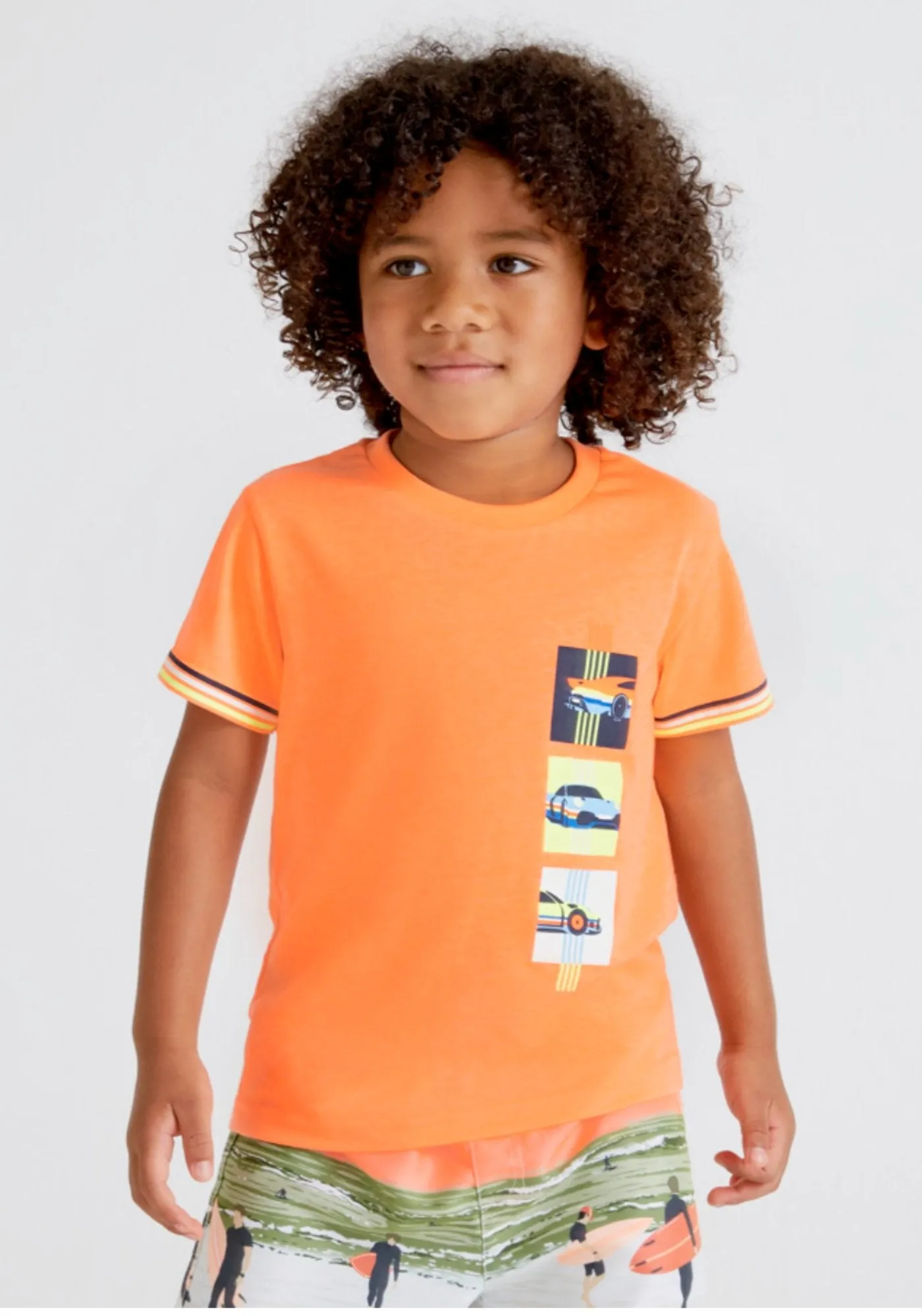 Mayoral Boys Neon Orange Short Sleeve Graphic Car T-Shirt