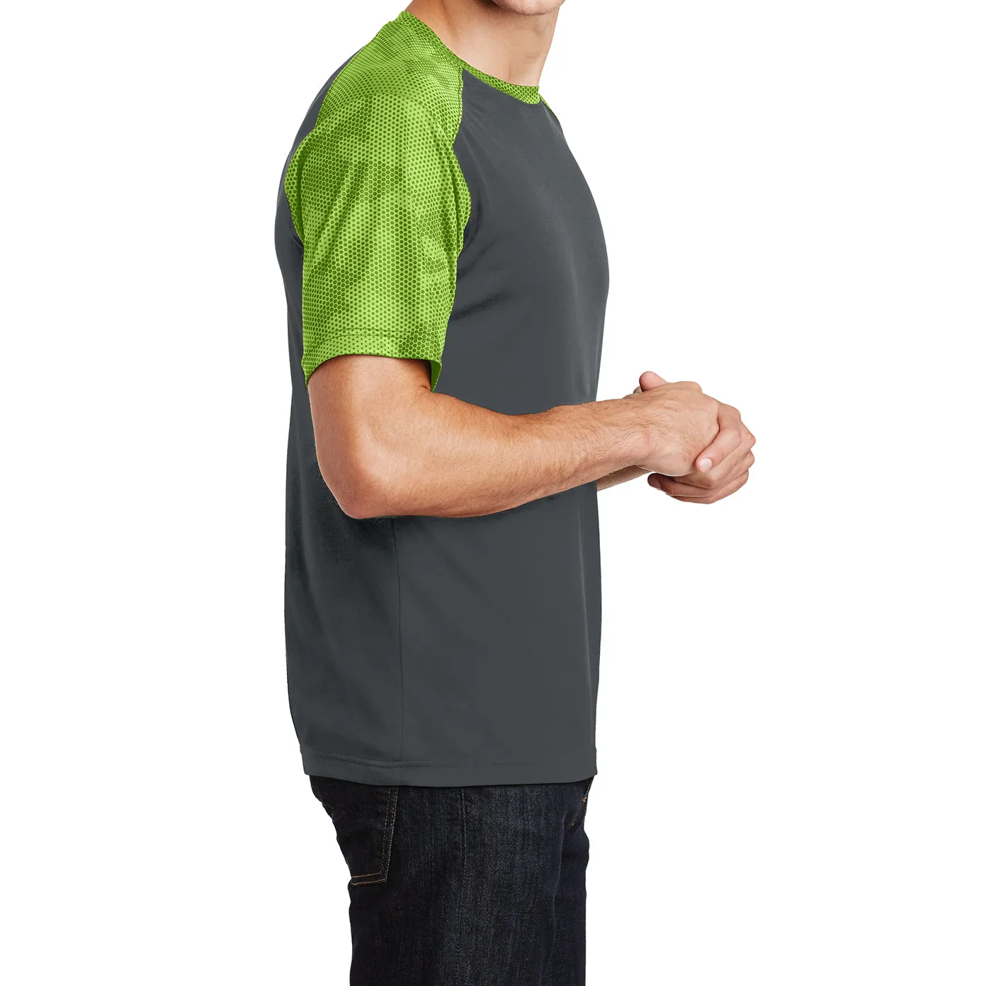 Men's Camo Hex Colorblock moisture Wicking Athletic Training Running Short Sleeve T Shirt for Men