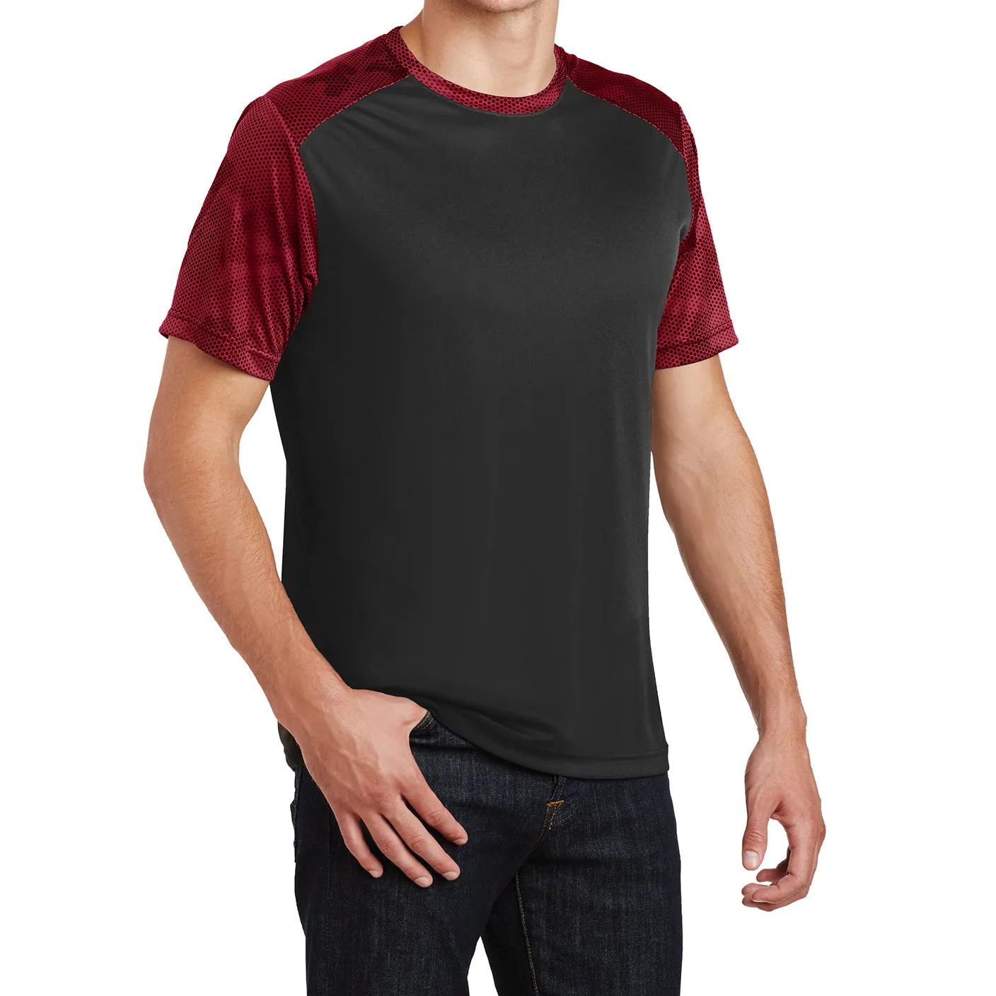 Men's Camo Hex Colorblock moisture Wicking Athletic Training Running Short Sleeve T Shirt for Men