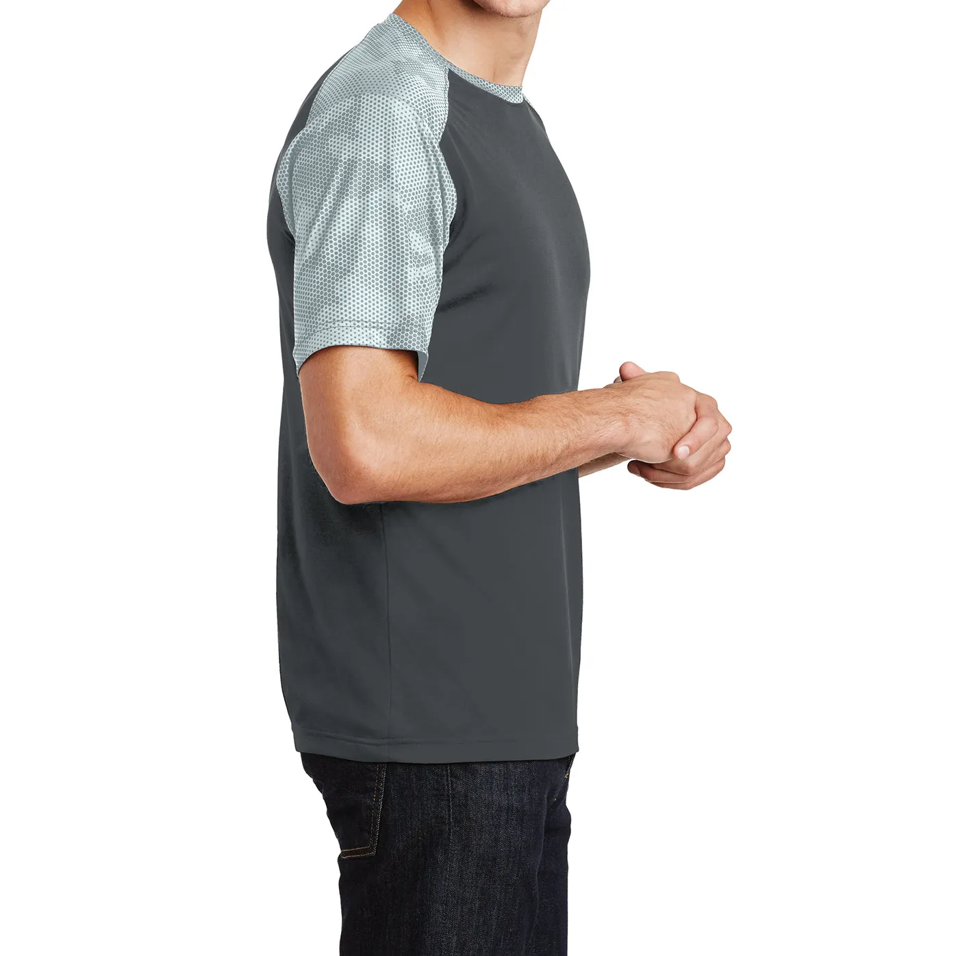 Men's Camo Hex Colorblock moisture Wicking Athletic Training Running Short Sleeve T Shirt for Men