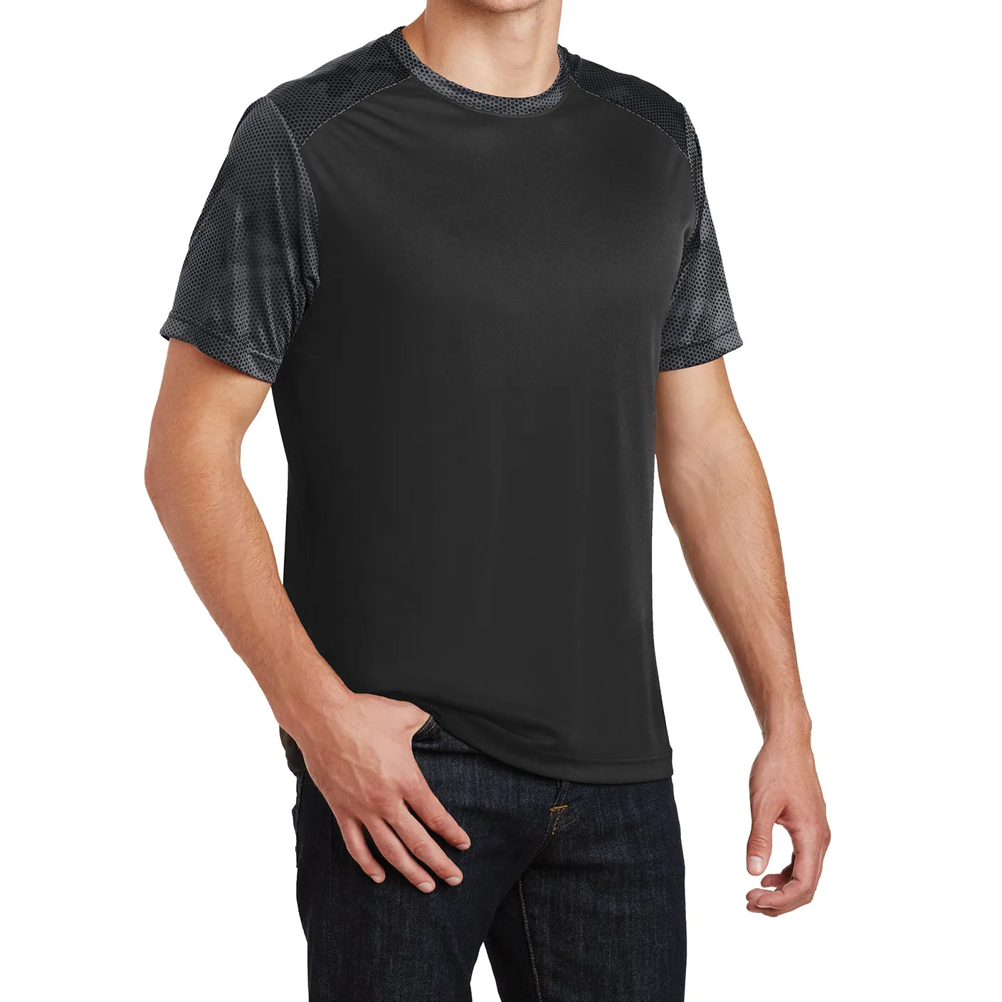Men's Camo Hex Colorblock moisture Wicking Athletic Training Running Short Sleeve T Shirt for Men