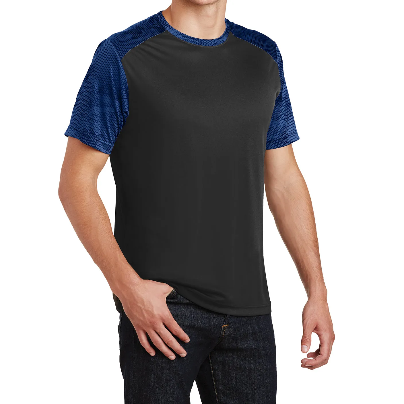 Men's Camo Hex Colorblock moisture Wicking Athletic Training Running Short Sleeve T Shirt for Men