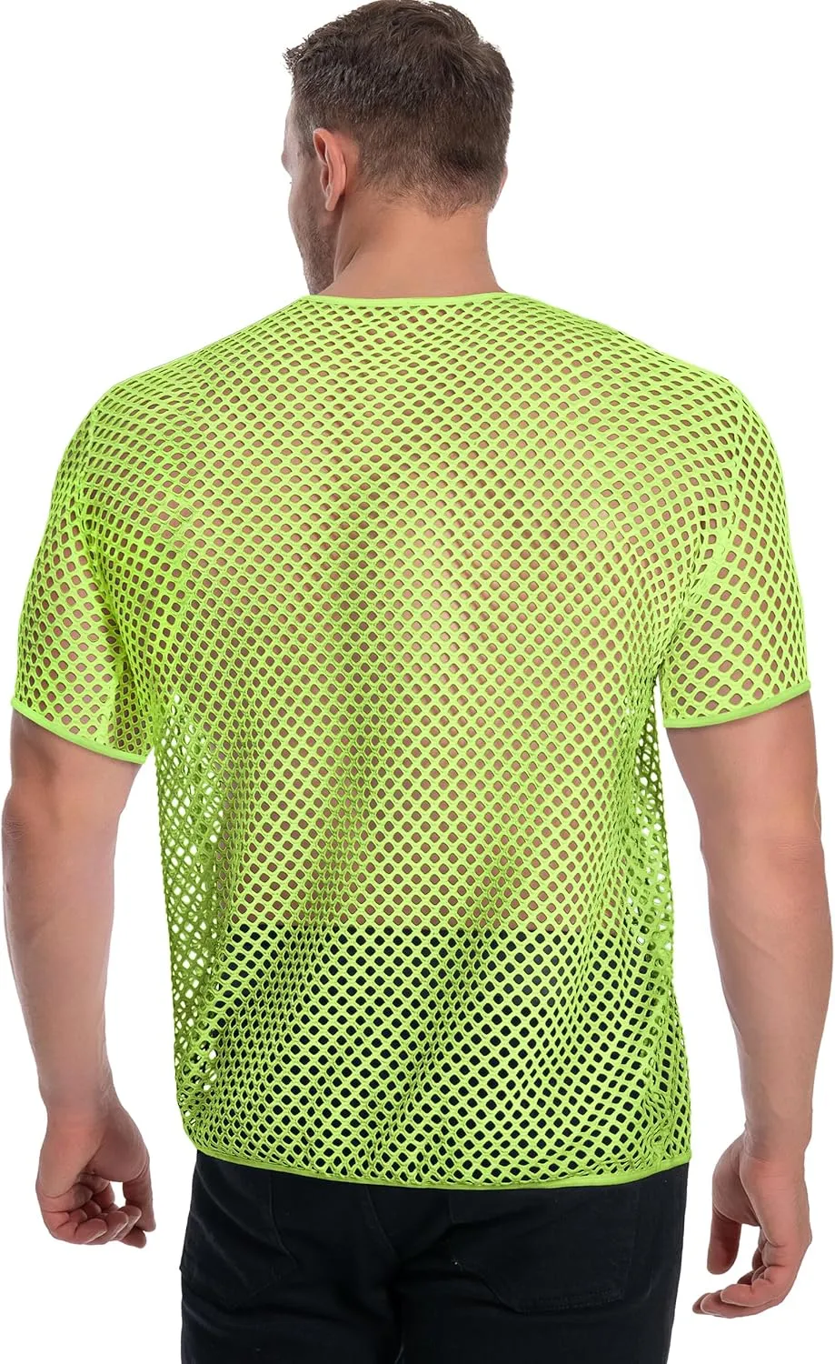 Men's Mesh Fishnet Top Short Sleeve Sheer See Through T Shirt Fitted Muscle Blouse Clubwear