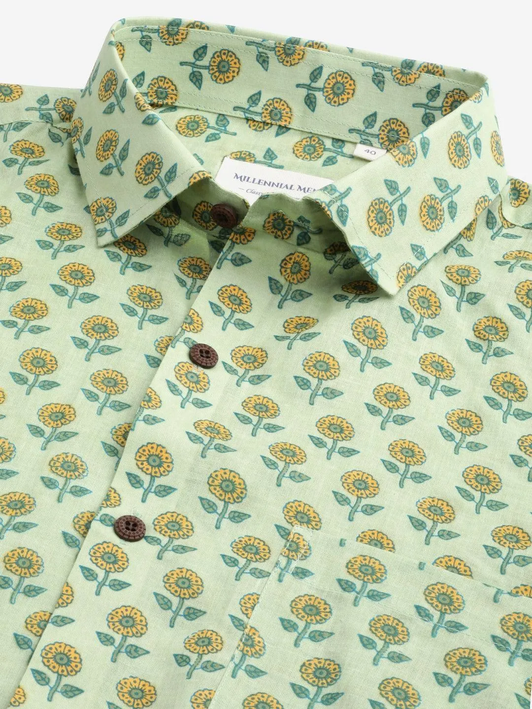 Millennial Men Light Green & Yellow Cotton  Full Sleeve  Shirt For Men-Mmf0269