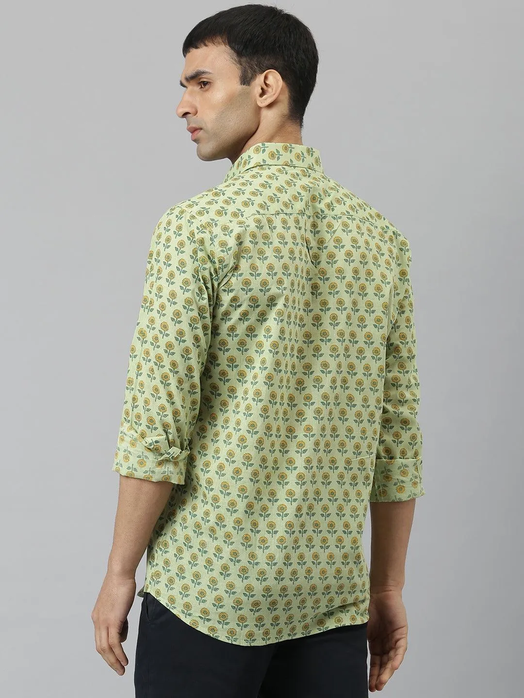 Millennial Men Light Green & Yellow Cotton  Full Sleeve  Shirt For Men-Mmf0269