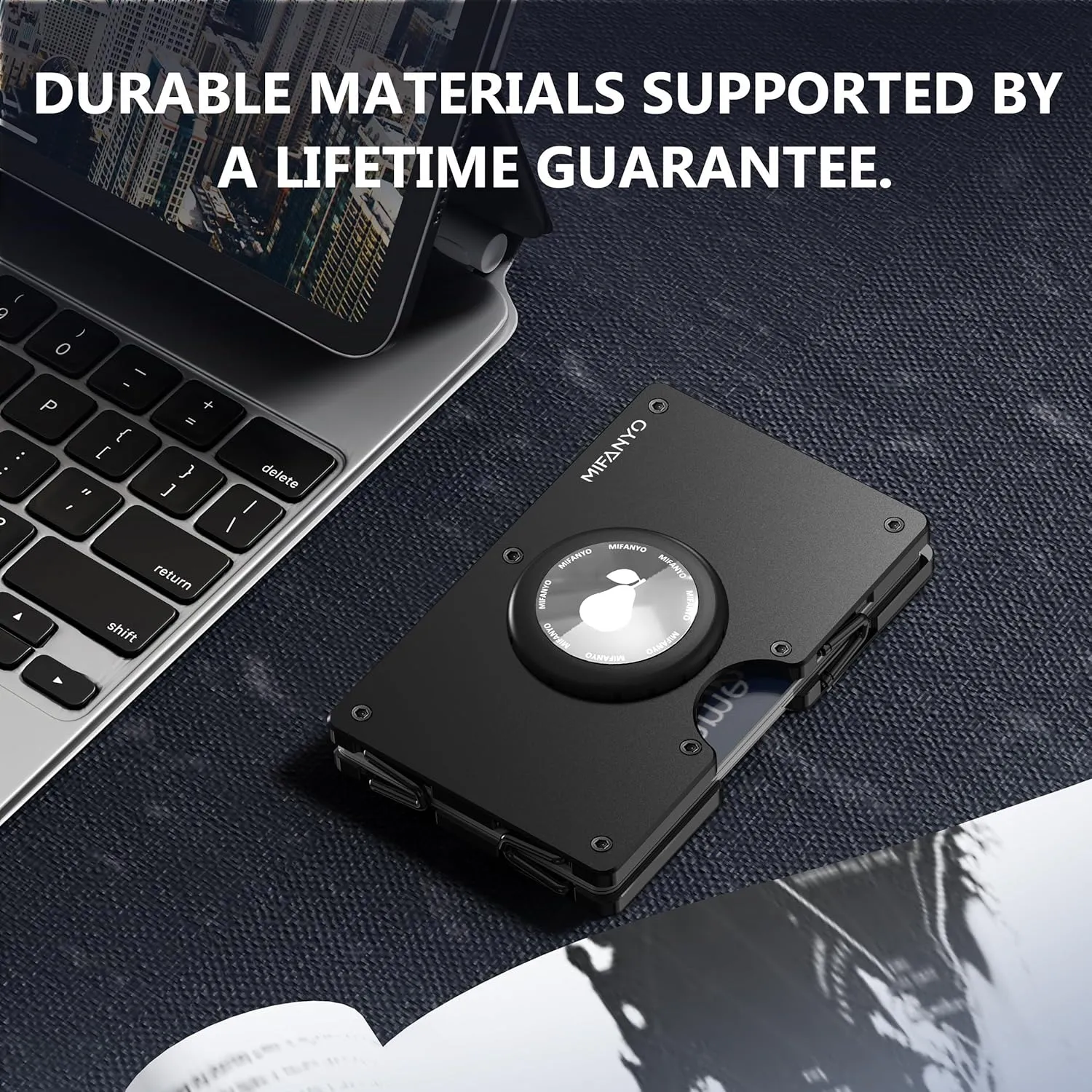 Minimalist Men AirTag Aluminum Wallet, Slim Metal Credit Card Holder with Removable Money Clip, Mens Air Tag Card case, Front Pocket RFID Blocking Wallets, Matte Black (AirTag Not Included)