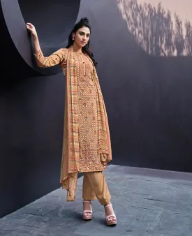 Pure Crepe Unstitched Women Suits Beige Dress Material