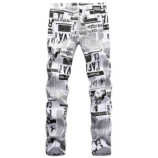 "Streets is Talking"-  Men's blk and wht graphic print jeans