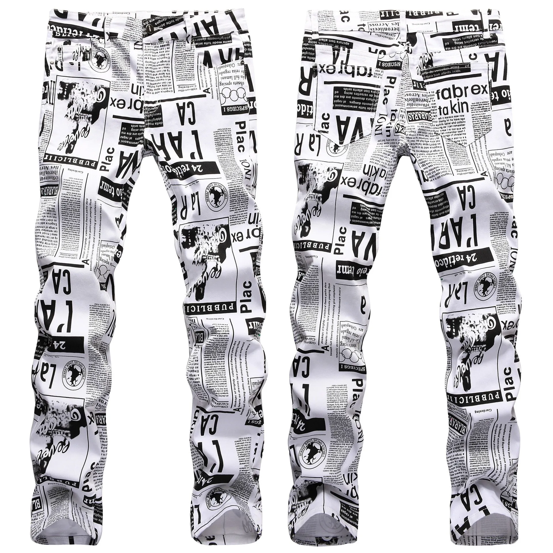 "Streets is Talking"-  Men's blk and wht graphic print jeans